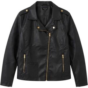 New Look Womens Black Faux Leather Moto Biker Jacket Gold Hardware Plus Size 3X